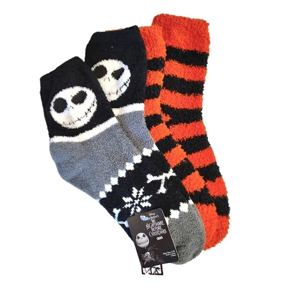 Disney The Nightmare Before Christmas 2 Pairs Fuzzy Crew‎ Socks NWT